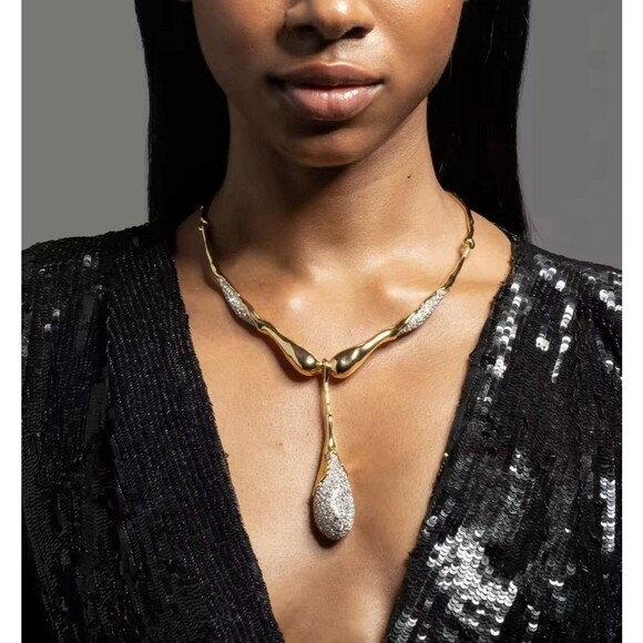 NWOT Crystal Teardrop Collar Necklace 14k Gold Alexis Bittar Solanales D05 - Picture 2 of 5